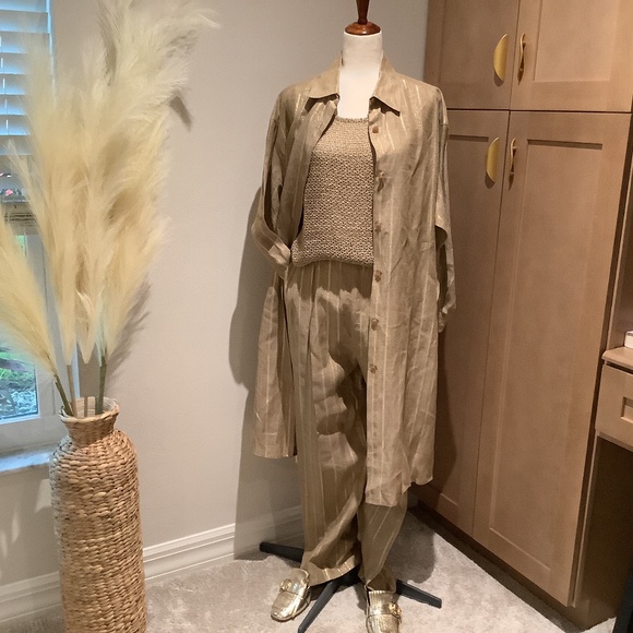 Rickie Freeman for Teri Jon Pants - Rickie Freeman for Teri Jon 3-Piece Linen Metallic Casual Pant Suit Set, Size 12